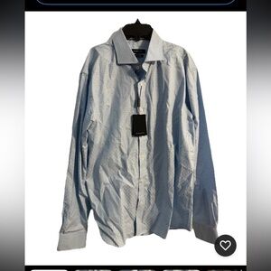 Bugatchi Shirt Mens L sky blue Classic Fit Comfort Stretch checkered NWT